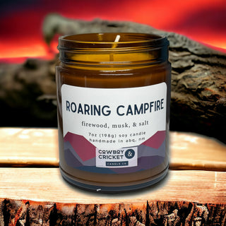 Roaring Campfire Soy Candles and Melts - Firewood, Musk, & Salt