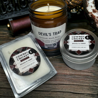 Devil's Trap Candles and Melts - Firewood, Musk, & Salt - Supernatural Inspired